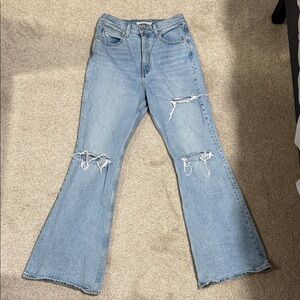 Levi's Light Blue Ripped Wide-Leg Flare Jeans